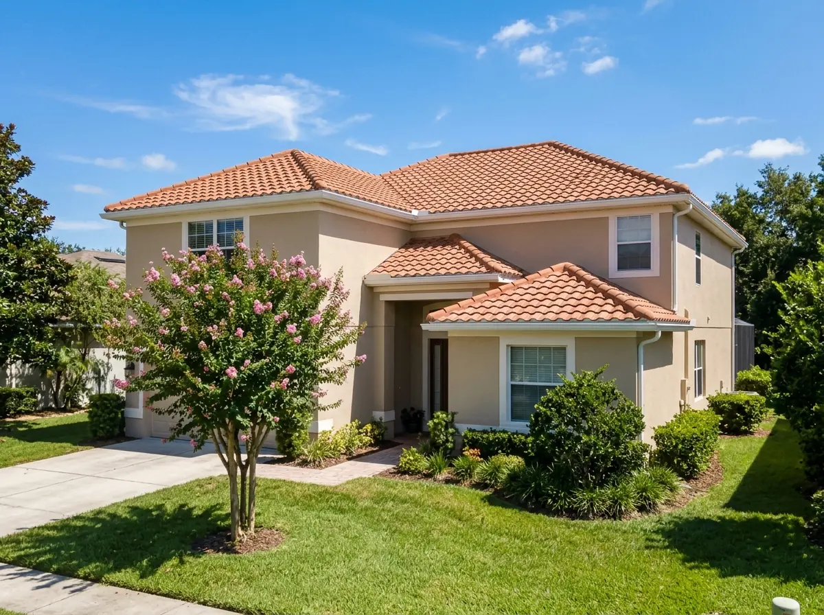 Two-story house with a terracotta-colored concrete barrel tile roof